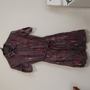 I heart Ronson | Grey Abstract Painting Button-Down Short Sleeve Dress | XS